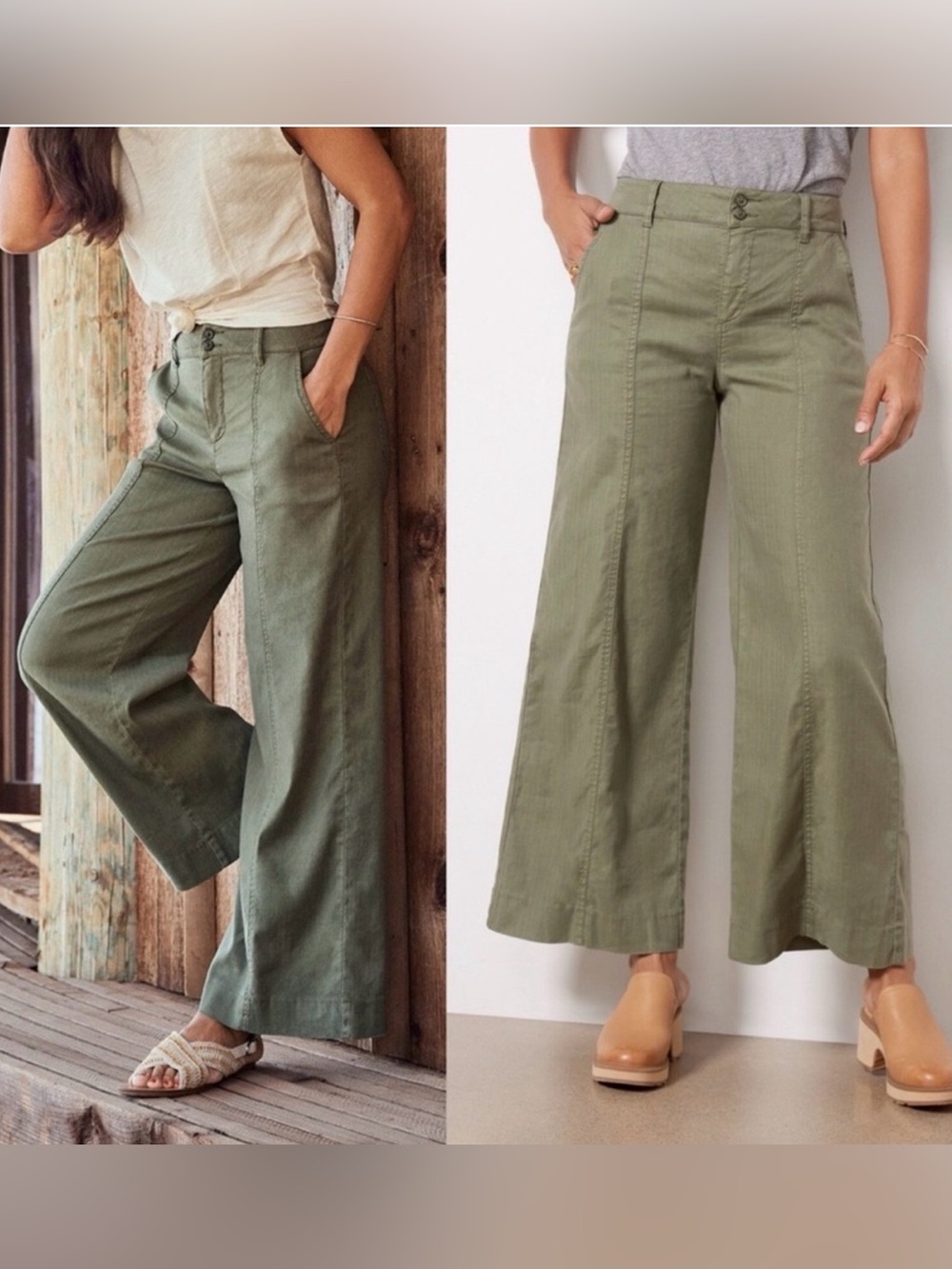 Evereve Melinda Linen Blend Wide Leg Trouser Pants Green Size 32 Boho Casual